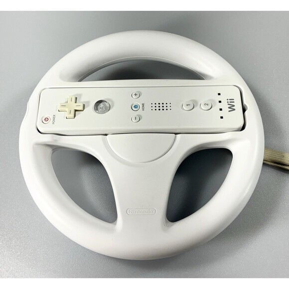 Nintendo Wii White RVL-003 Motion Remote Controller with Steering Wheel Tested - Picture 2 of 11